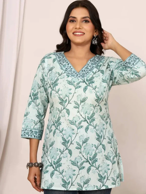 sanganeri handblock top in soft pistachio green