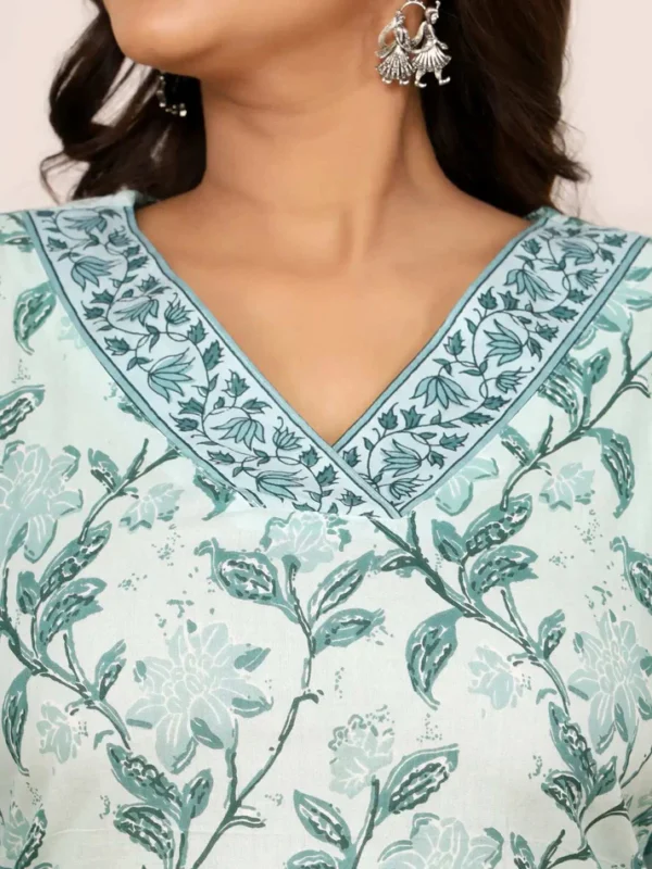 sanganeri handblock top in soft pistachio green