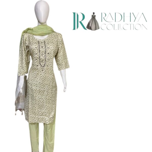 elegant mint green & ivory hand embroidered suit set (3 pc)