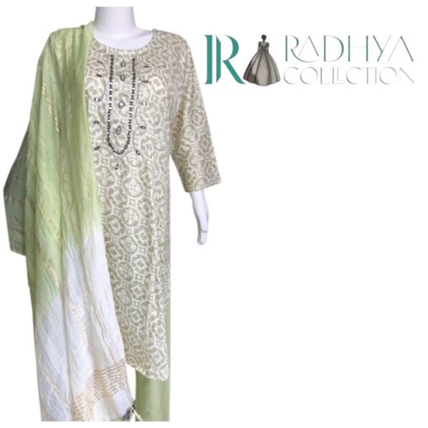 elegant mint green & ivory hand embroidered suit set (3 pc)