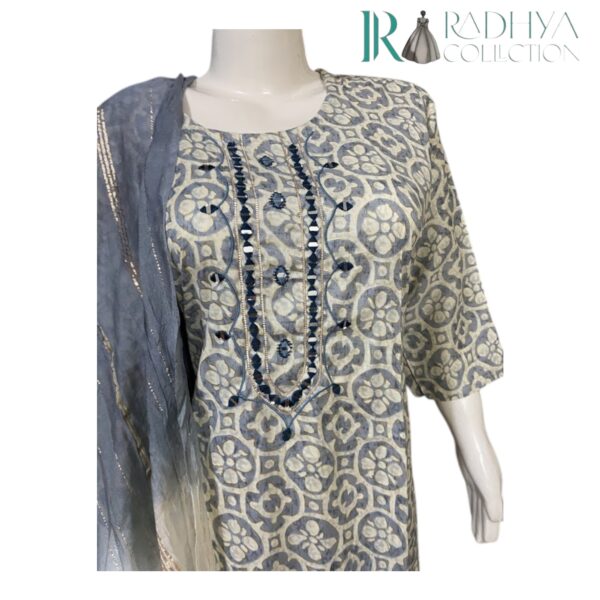 elegant mint green & ivory hand embroidered suit set (3 pc)