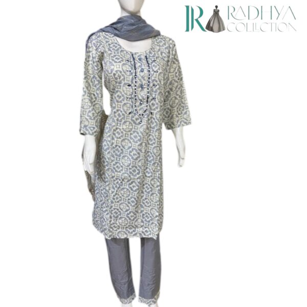 elegant mint green & ivory hand embroidered suit set (3 pc)