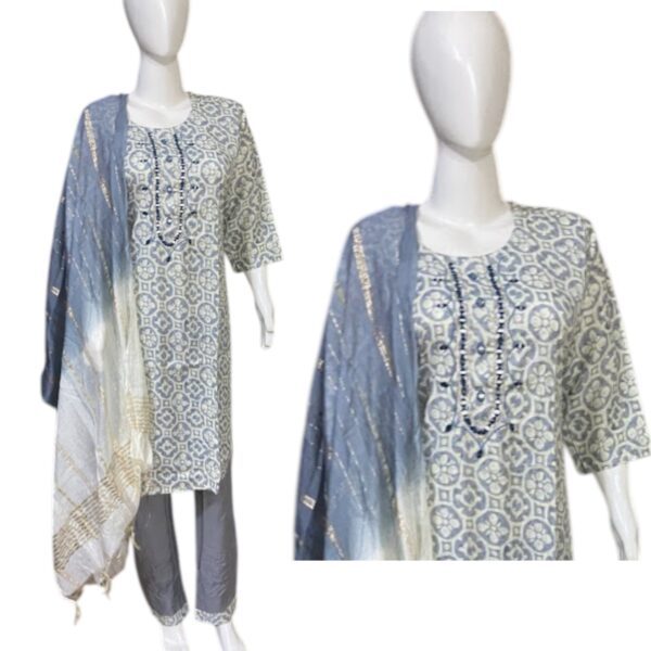 elegant mint green & ivory hand embroidered suit set (3 pc)