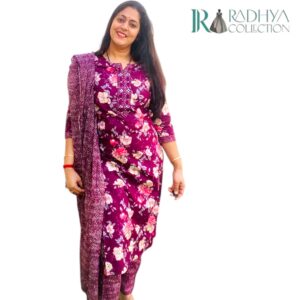 gulbano maroon blossom – 3 piece cotton suit set