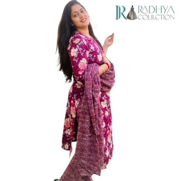 gulbano maroon blossom – 3 piece cotton suit set