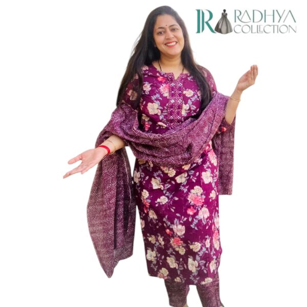 gulbano maroon blossom – 3 piece cotton suit set