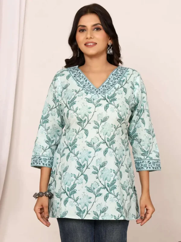 sanganeri handblock top in soft pistachio green
