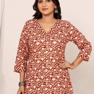 Beige & Maroon Sanganeri Cotton Top