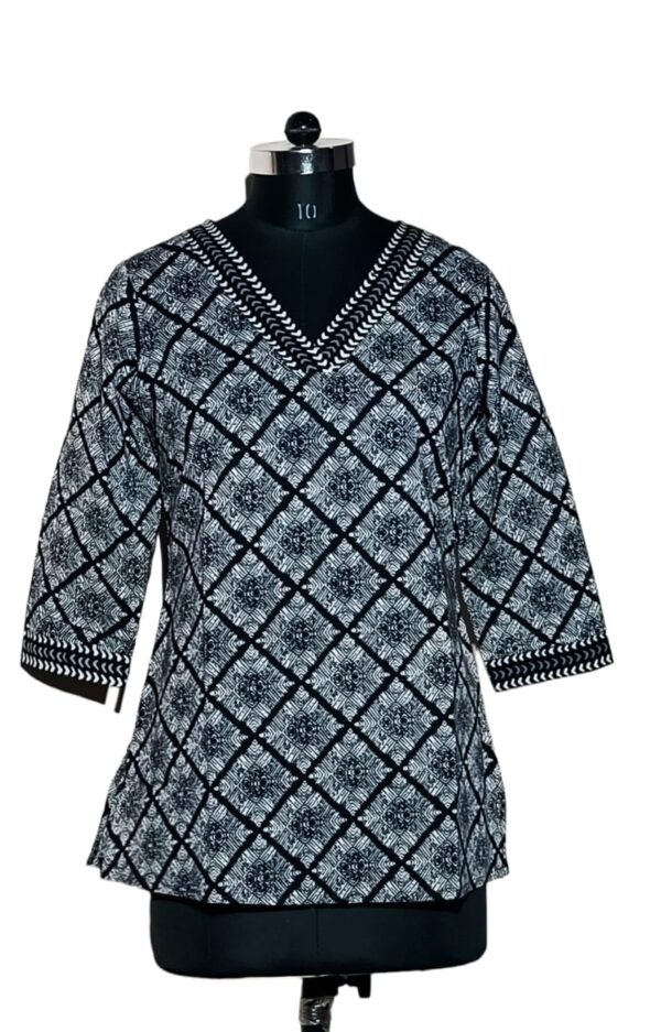 black & white geometric handblock cotton top