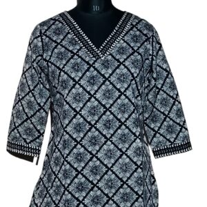 black & white geometric handblock cotton top