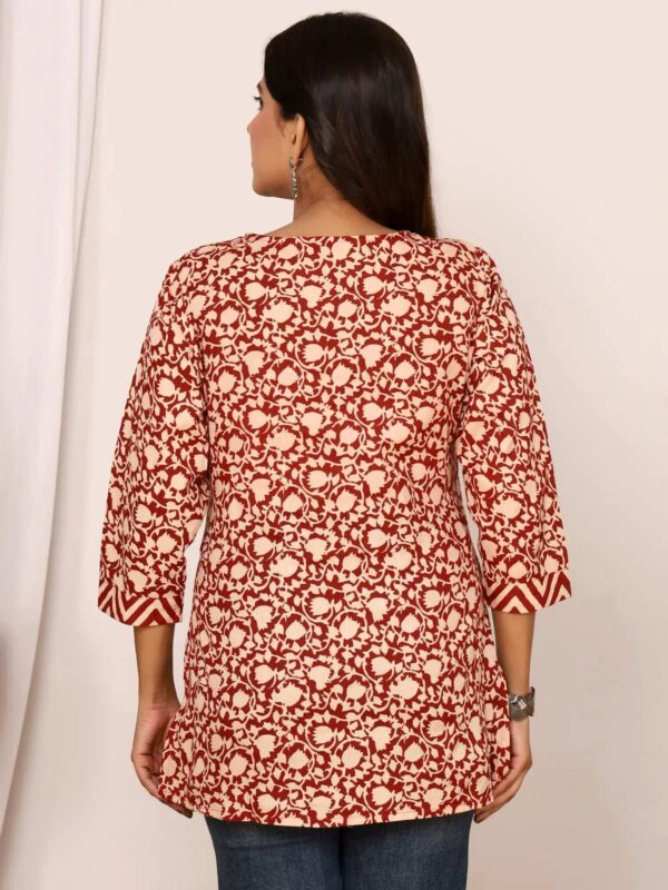 Beige & Maroon Sanganeri Cotton Top - Image 8