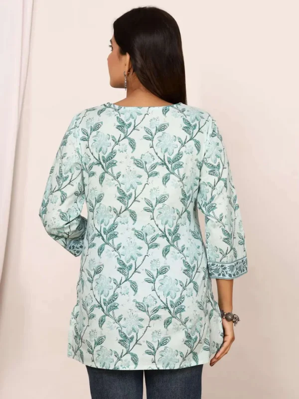sanganeri handblock top in soft pistachio green