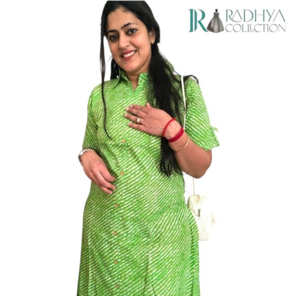 harita breeze cotton dress – leaf green handblock look