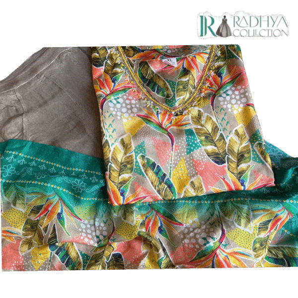 tropical bloom crepe suit set – green & multi