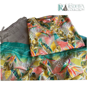 tropical bloom crepe suit set – green & multi