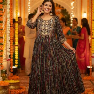 Hand Embroidered Festive Long Gown- Traditional Ethnic Party Wear Dress For Women 2025