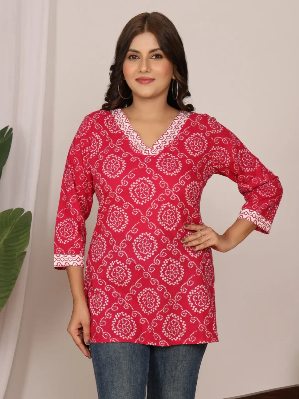 radiant pink bandhani cotton top