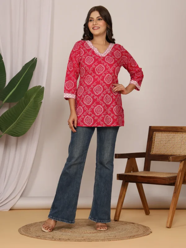 radiant pink bandhani cotton top