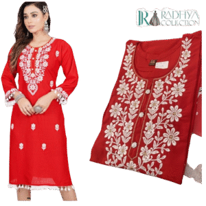 meher embroidered cotton kurti set – turquoise blue & white