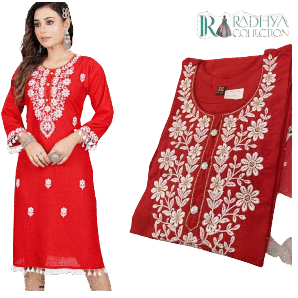 meher embroidered cotton kurti set – turquoise blue & white