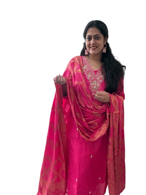 magenta silk suit with banarasi dupatta