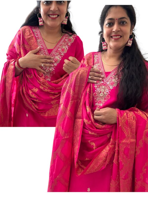 magenta silk suit with banarasi dupatta