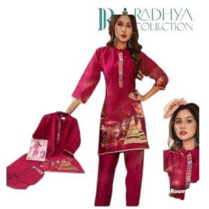 festive fuchsia roman silk coord set