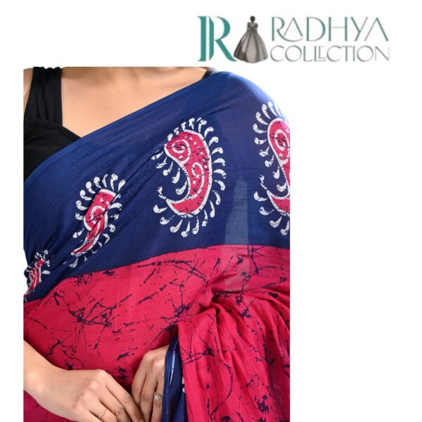 royal pink & blue cotton mulmul saree