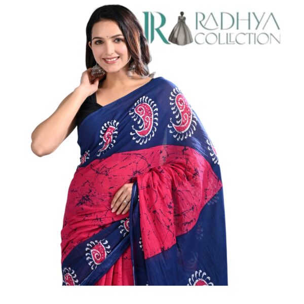 royal pink & blue cotton mulmul saree