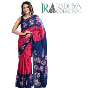 royal pink & blue cotton mulmul saree