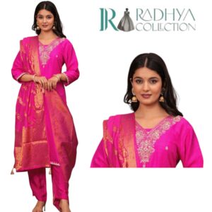 magenta silk suit with banarasi dupatta