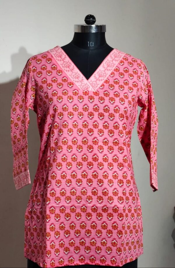 pink floral handblock cotton top