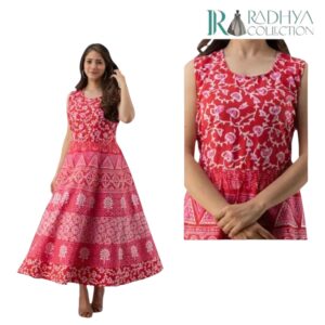 gulbagh sleeveless anarkali dress – blue & pink fusion print