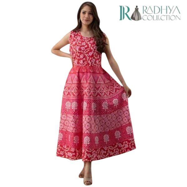 gulbagh sleeveless anarkali dress – blue & pink fusion print