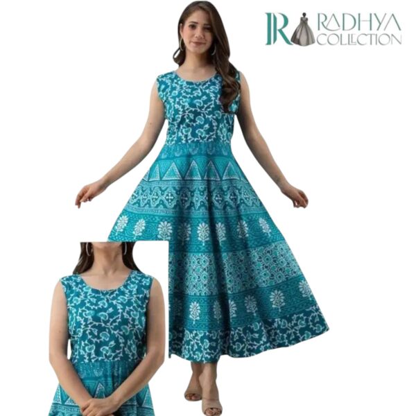 gulbagh sleeveless anarkali dress – green & pink fusion print