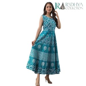 gulbagh sleeveless anarkali dress – green & pink fusion print