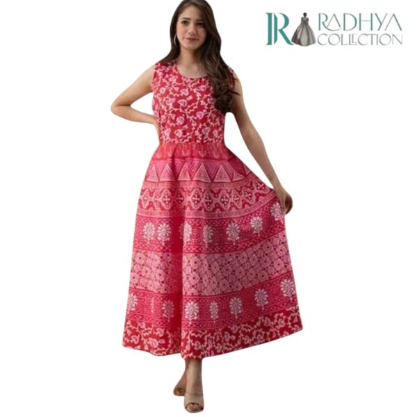 gulbagh sleeveless anarkali dress – red & pink fusion print