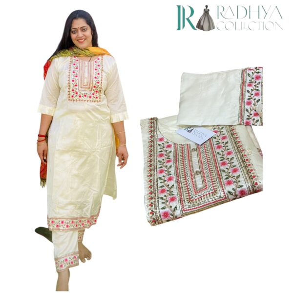 sky blue embroidered silk suit set with bandhani dupatta (3 piece)