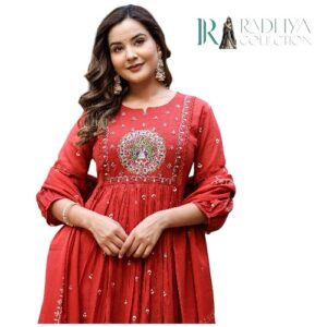 red festive embroidered anarkali set