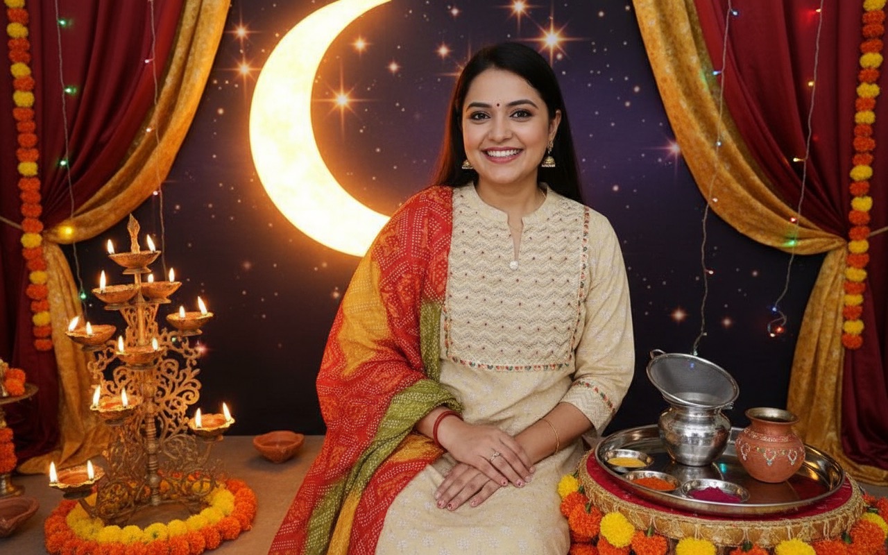 Festive Beige Embroidered Kurta with Multicolor Bandhani Dupatta - Image 5