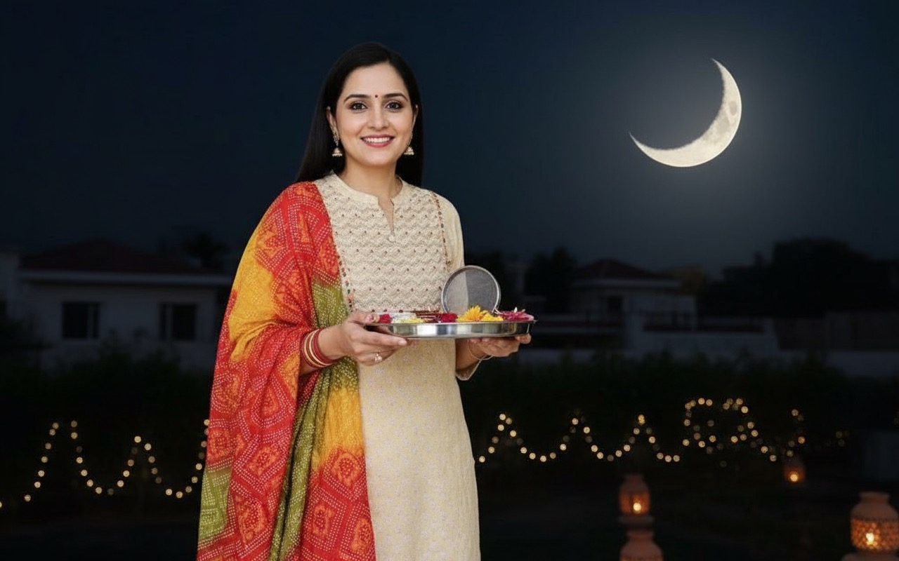 Festive Beige Embroidered Kurta with Multicolor Bandhani Dupatta - Image 6