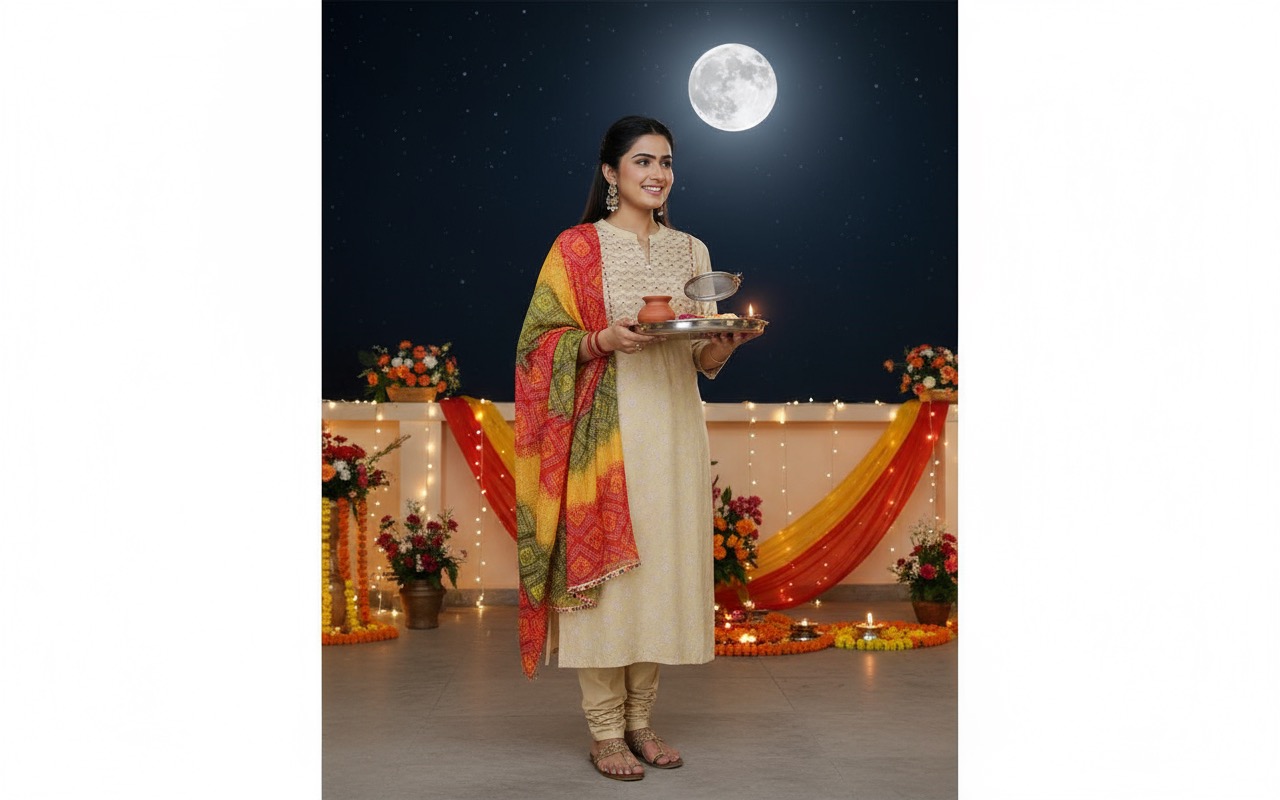 Festive Beige Embroidered Kurta with Multicolor Bandhani Dupatta - Image 7