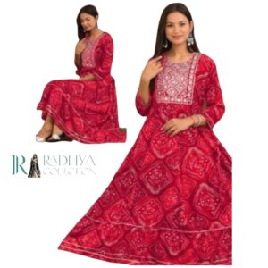 red bandhani printed anarkali gown