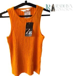 ribbed sleeveless orange tank top