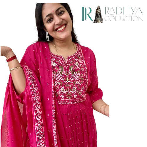 Magenta Embroidered 60-60 Cotton Suit Set - Image 4