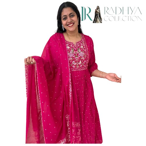 Magenta Embroidered 60-60 Cotton Suit Set