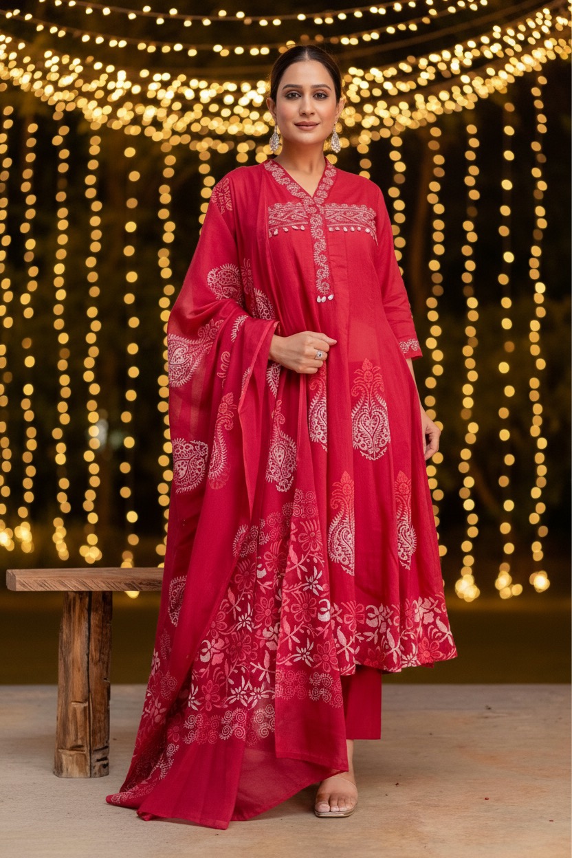 Festive Block Print Kurta Set - Image 4