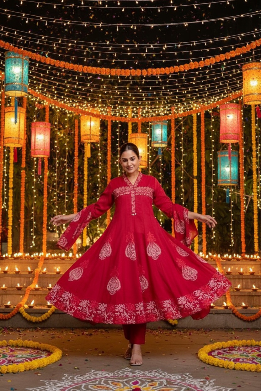 Festive Block Print Kurta Set