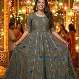 Olive Blossom Festive Anarkali Gown.